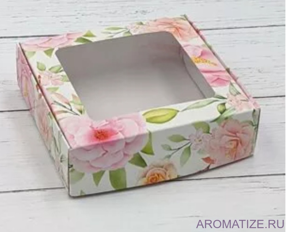 Коробка цветная с окном 10*10*3 см, 1 шт